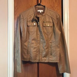 New York and Company Tan Faux Leather Jacket. Size XL.